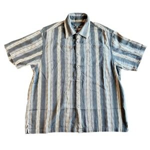 Van Heusen Mens XL Bamboo Cotton Blend Striped Short Sleeve Button Down Shirt